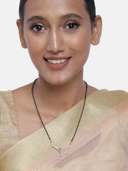 Women's 18k Rose Gold Plated Pendant with Black Bead Chain Mangalsutra