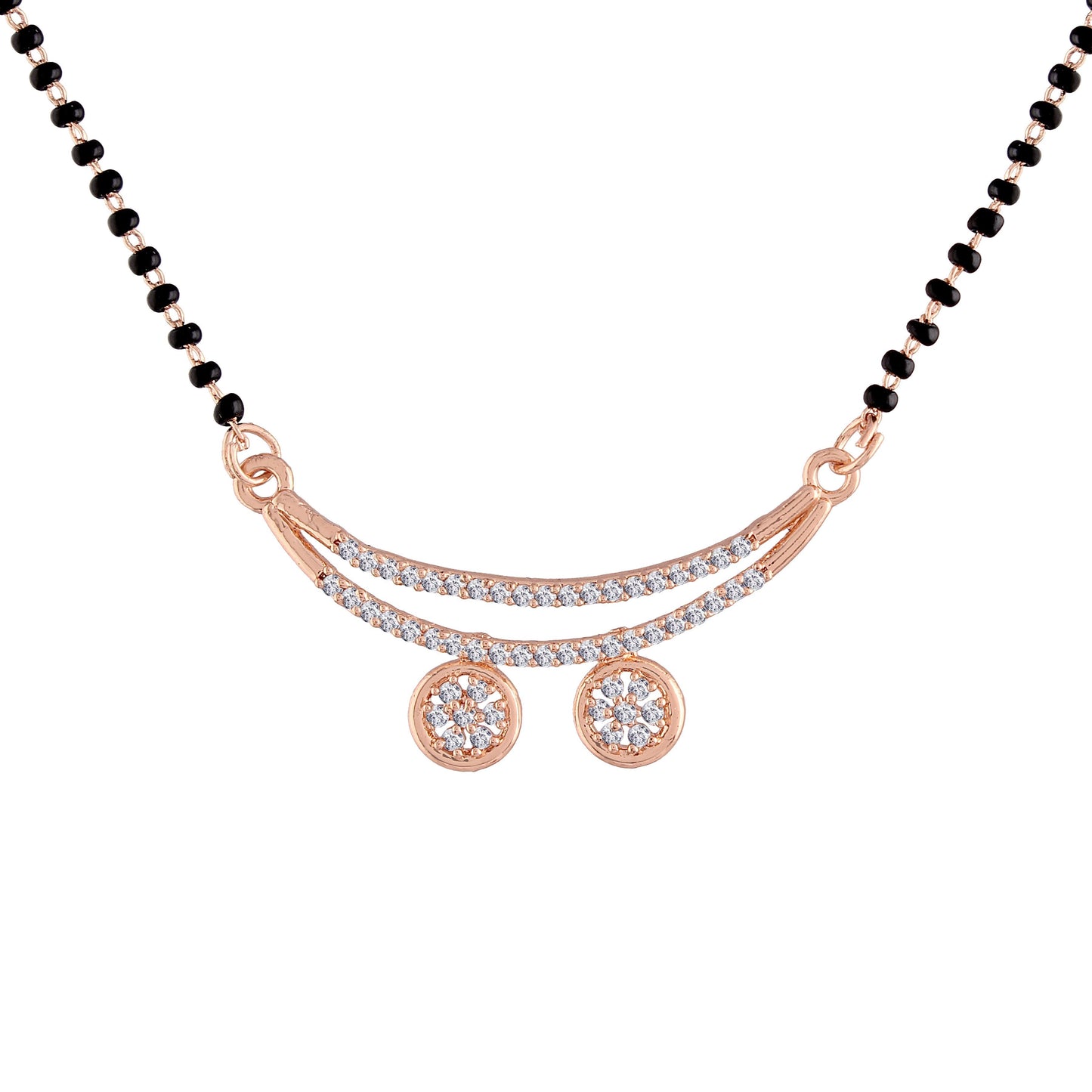 Women's 18k Rose Gold Plated Pendant with Black Bead Chain Mangalsutra