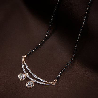 Women's 18k Rose Gold Plated Pendant with Black Bead Chain Mangalsutra