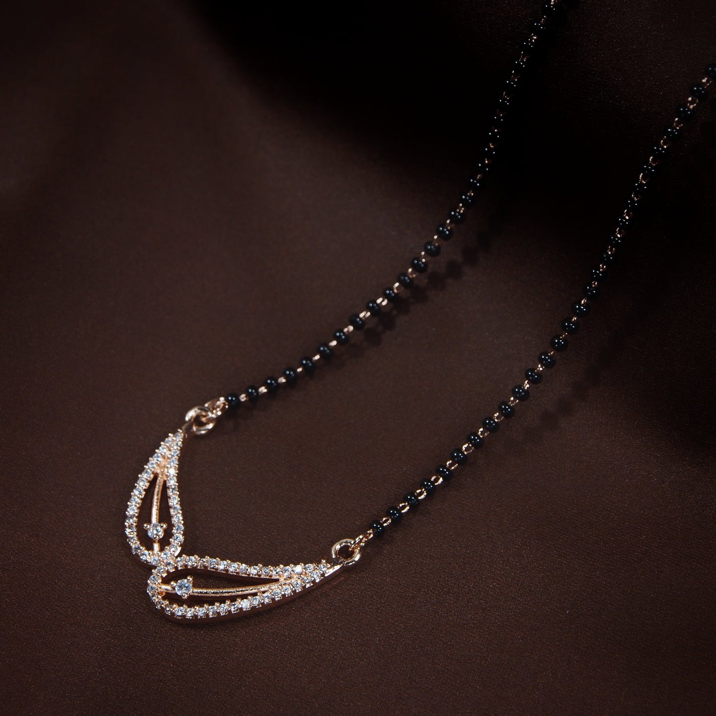 Women's 18k Rose Gold Plated Pendant with Black Bead Chain Mangalsutra