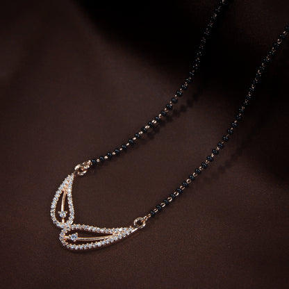 Women's 18k Rose Gold Plated Pendant with Black Bead Chain Mangalsutra