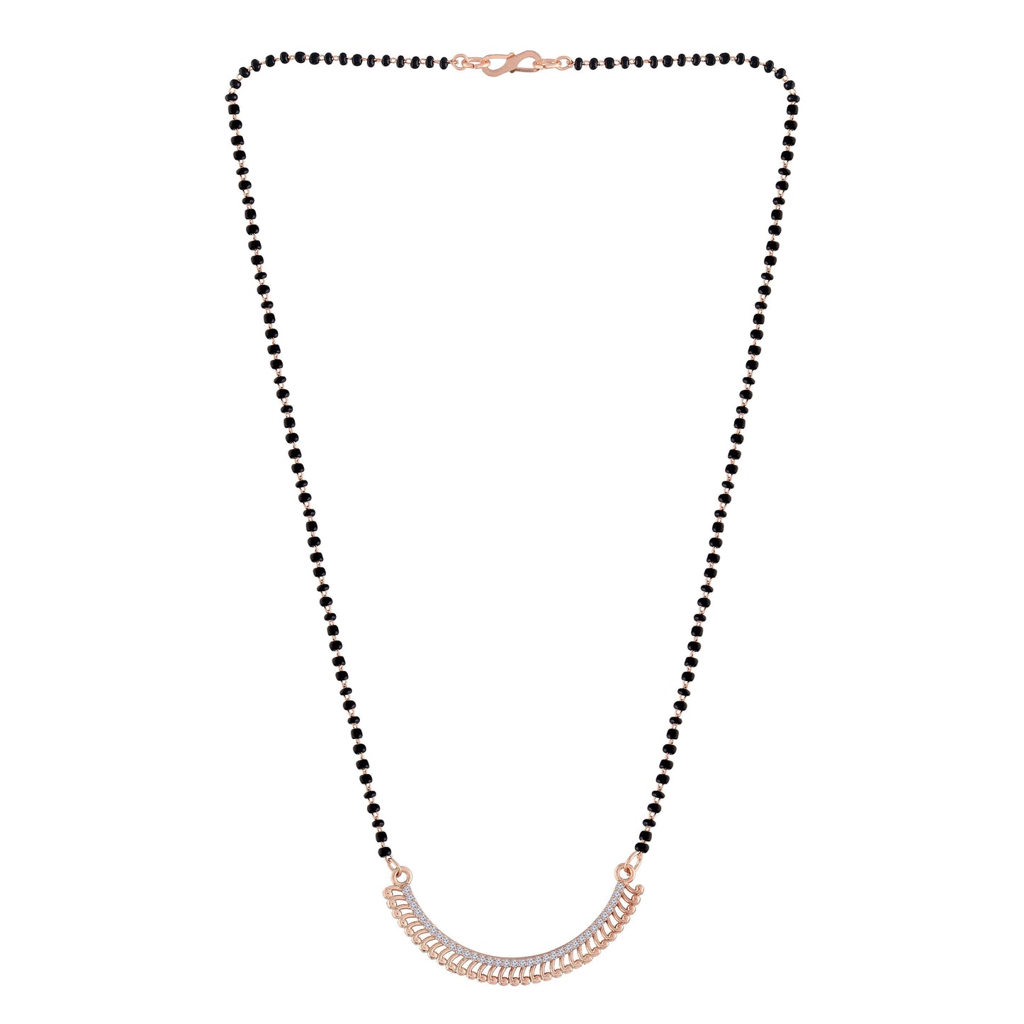 Women's 18k Rose Gold Plated Pendant with Black Bead Chain Mangalsutra