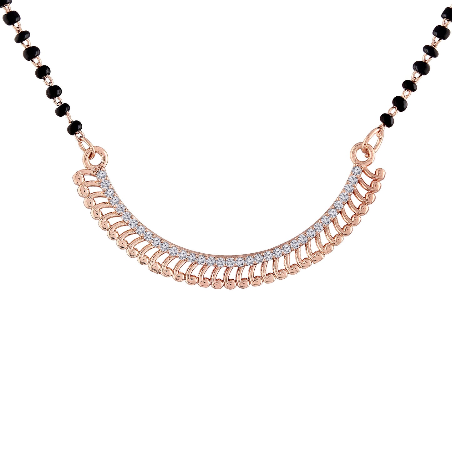 Women's 18k Rose Gold Plated Pendant with Black Bead Chain Mangalsutra