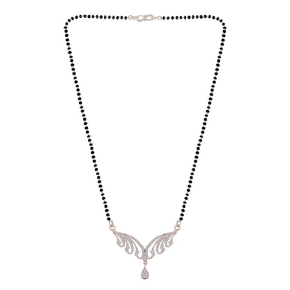 Women's 18k Rhodium Plated Pendant with Black Bead Chain Mangalsutra