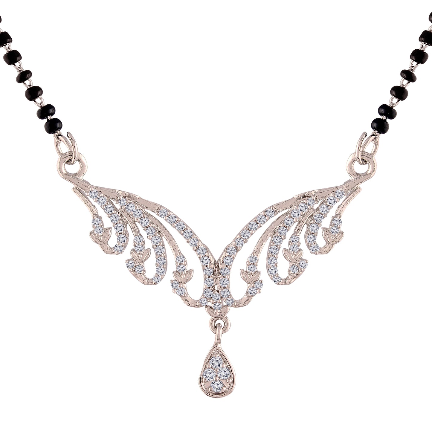 Women's 18k Rhodium Plated Pendant with Black Bead Chain Mangalsutra