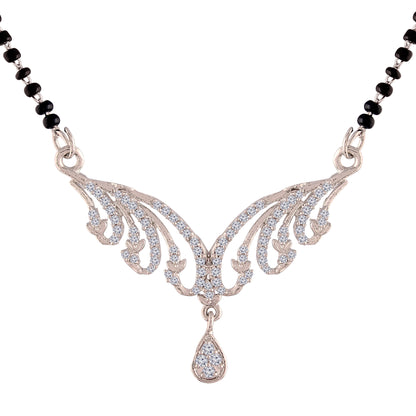Women's 18k Rhodium Plated Pendant with Black Bead Chain Mangalsutra