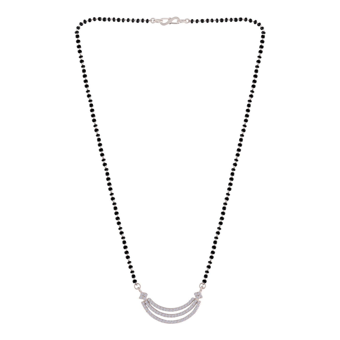 Women's 18k Rhodium Plated Pendant with Black Bead Chain Mangalsutra