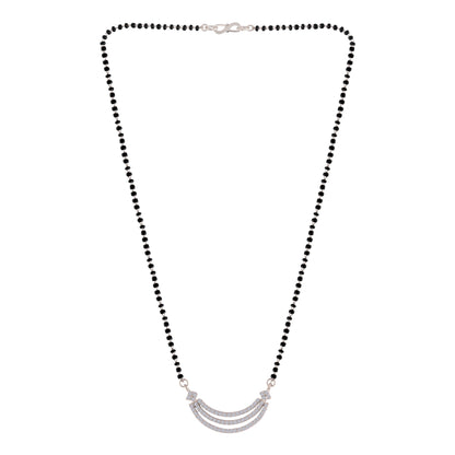 Women's 18k Rhodium Plated Pendant with Black Bead Chain Mangalsutra