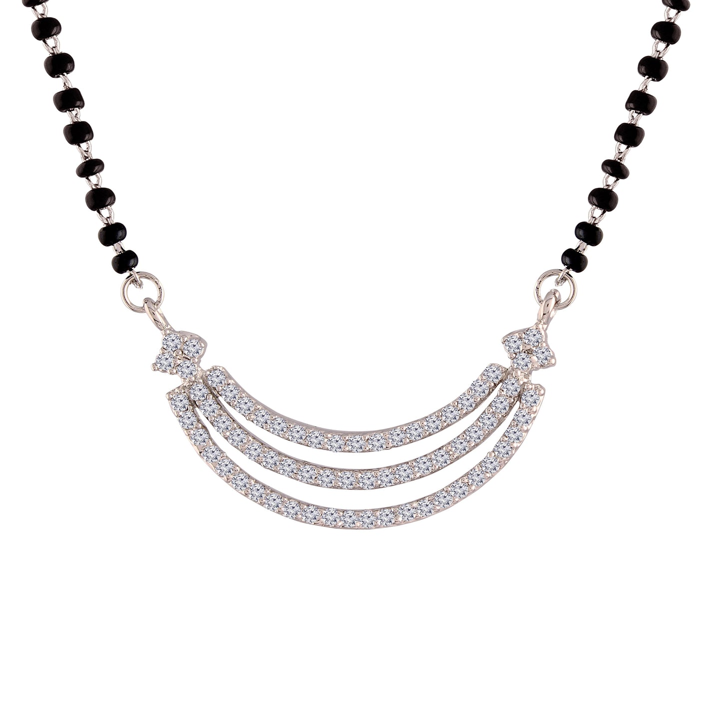 Women's 18k Rhodium Plated Pendant with Black Bead Chain Mangalsutra