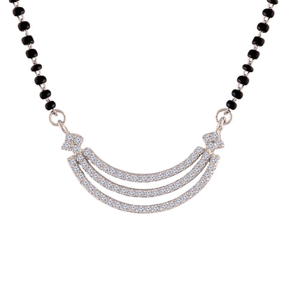 Women's 18k Rhodium Plated Pendant with Black Bead Chain Mangalsutra
