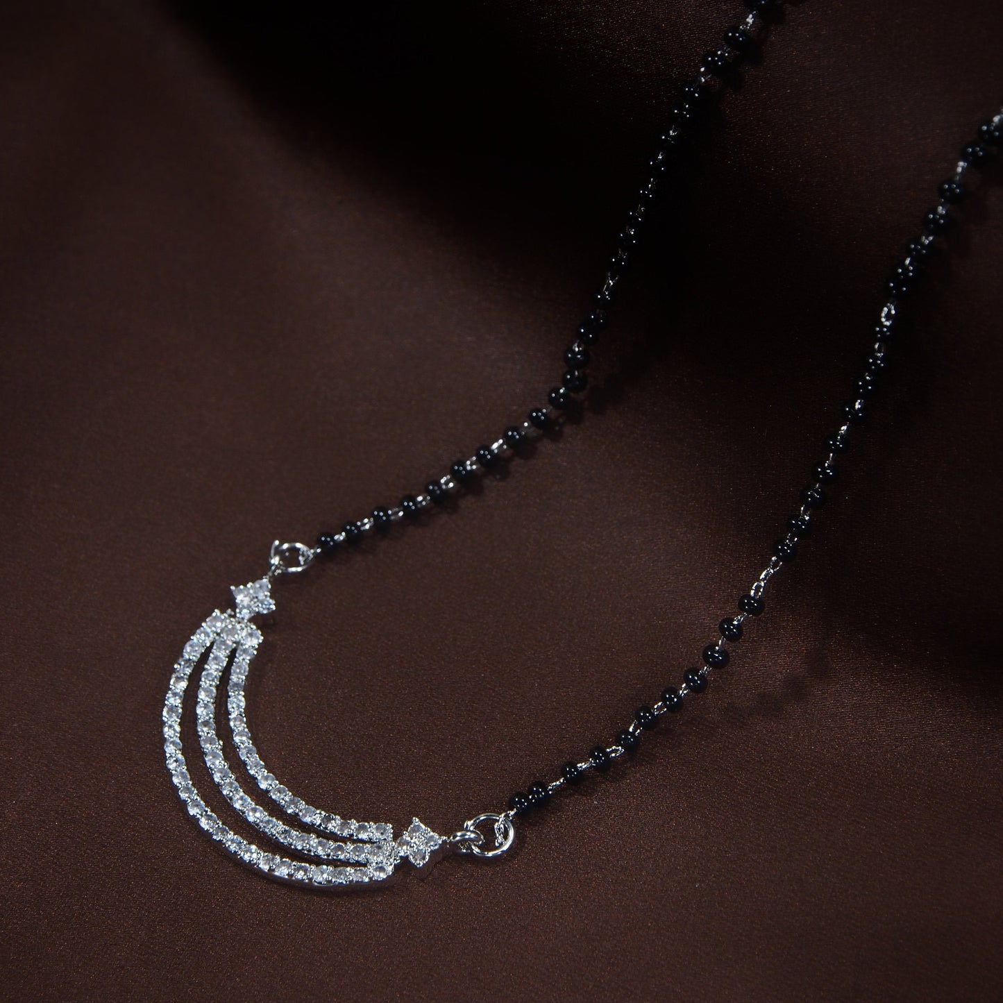 Women's 18k Rhodium Plated Pendant with Black Bead Chain Mangalsutra