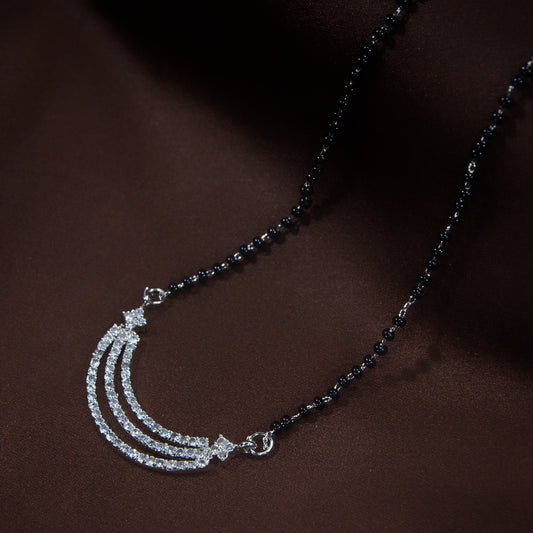 Women's 18k Rhodium Plated Pendant with Black Bead Chain Mangalsutra