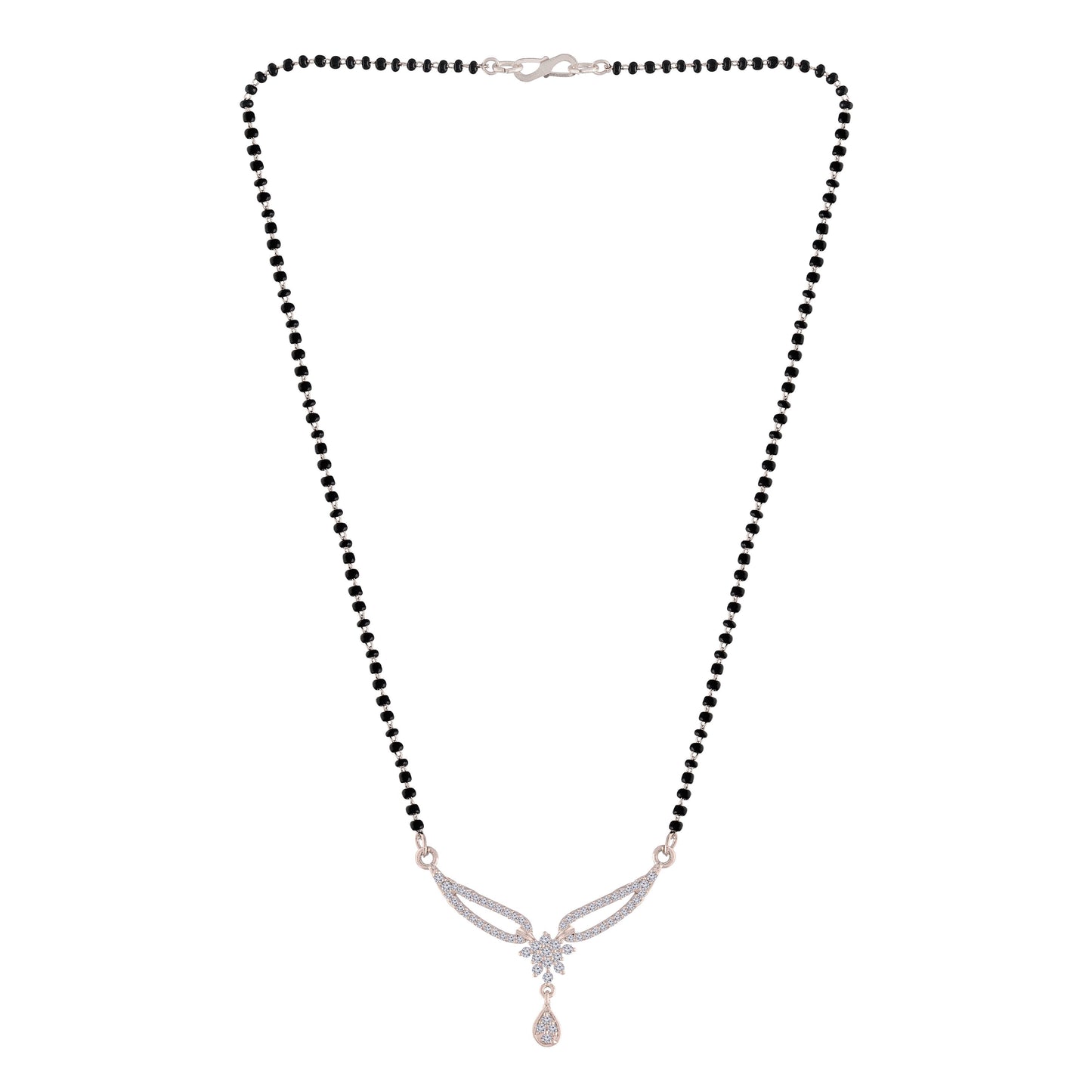 Women's 18k Rhodium Plated Pendant with Black Bead Chain Mangalsutra