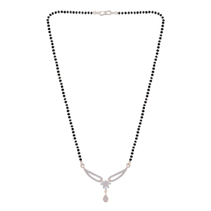 Women's 18k Rhodium Plated Pendant with Black Bead Chain Mangalsutra