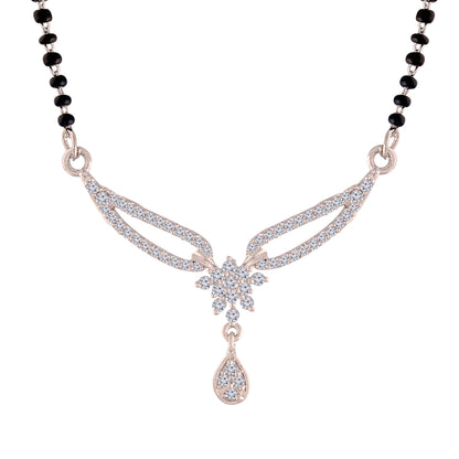 Women's 18k Rhodium Plated Pendant with Black Bead Chain Mangalsutra