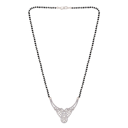 Women's 18k Rhodium Plated Pendant with Black Bead Chain Mangalsutra