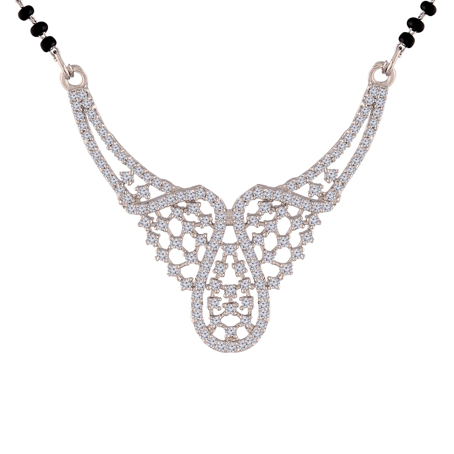 Women's 18k Rhodium Plated Pendant with Black Bead Chain Mangalsutra