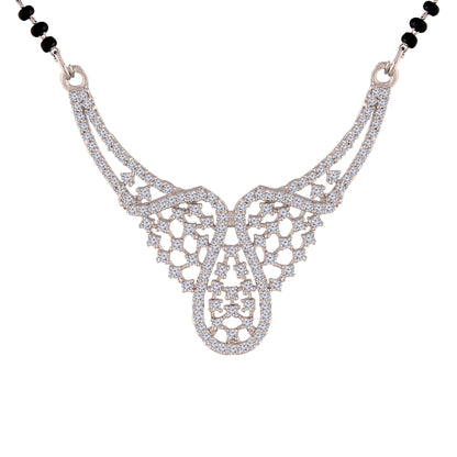 Women's 18k Rhodium Plated Pendant with Black Bead Chain Mangalsutra