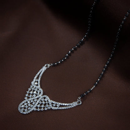 Women's 18k Rhodium Plated Pendant with Black Bead Chain Mangalsutra