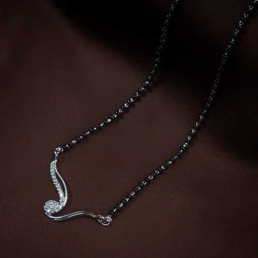 Women's 18k Rhodium Plated Pendant with Black Bead Chain Mangalsutra