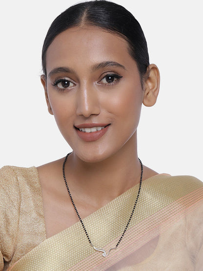 Women's 18k Rhodium Plated Pendant with Black Bead Chain Mangalsutra