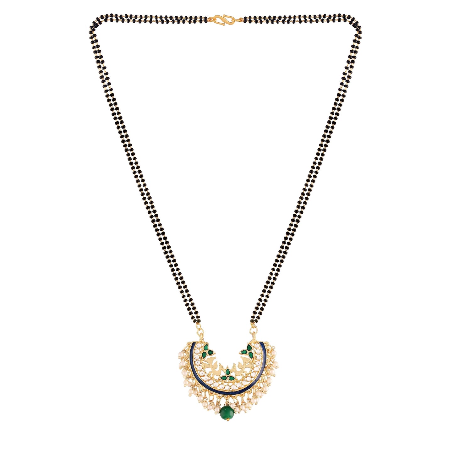 Women's 18k Gold Plated Traditional Meena Work Pearl Studded Pendant Mangalsutra