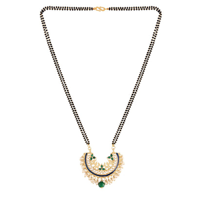 Women's 18k Gold Plated Traditional Meena Work Pearl Studded Pendant Mangalsutra