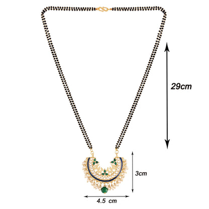 Women's 18k Gold Plated Traditional Meena Work Pearl Studded Pendant Mangalsutra