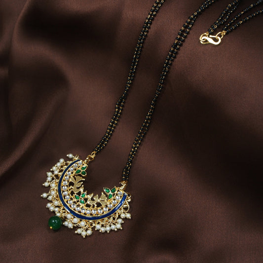 Women's 18k Gold Plated Traditional Meena Work Pearl Studded Pendant Mangalsutra