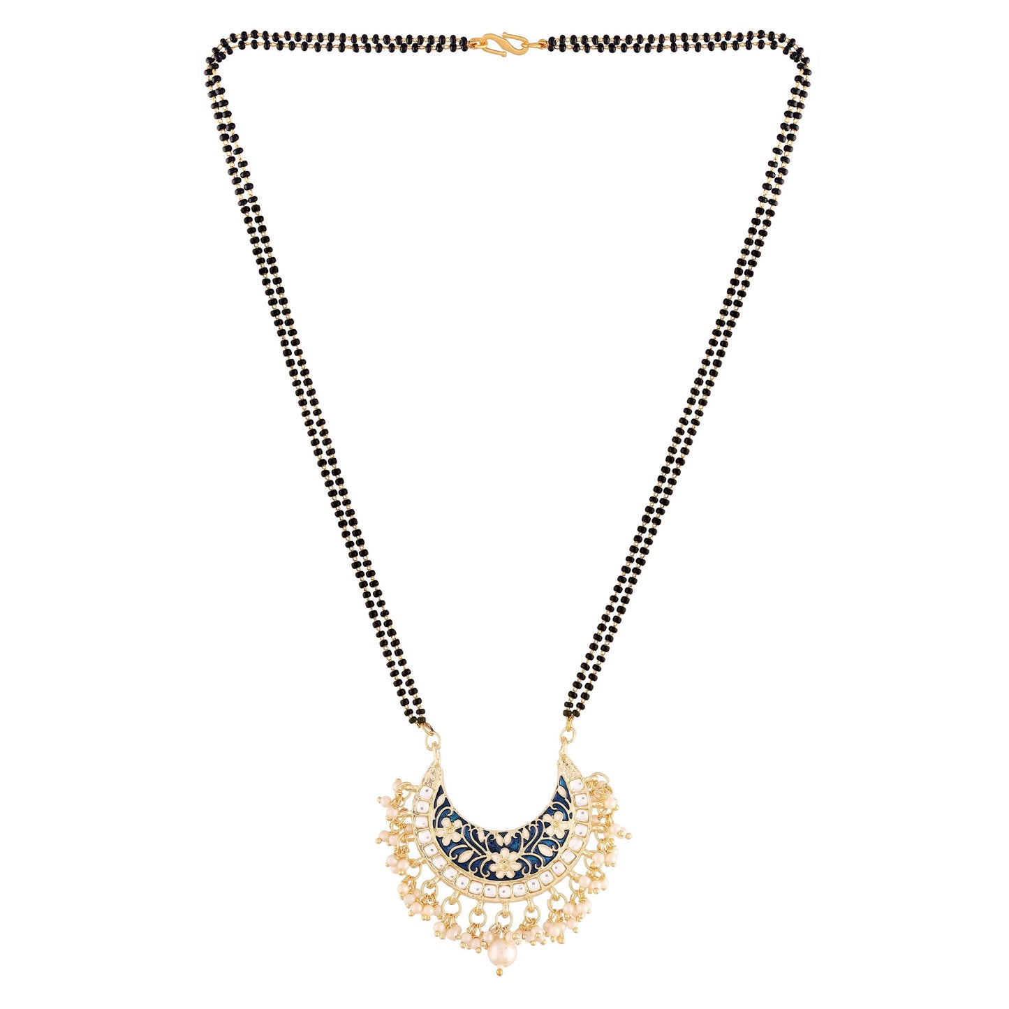 Women's 18k Gold Plated Traditional Meena Work Pearl Studded Pendant Mangalsutra