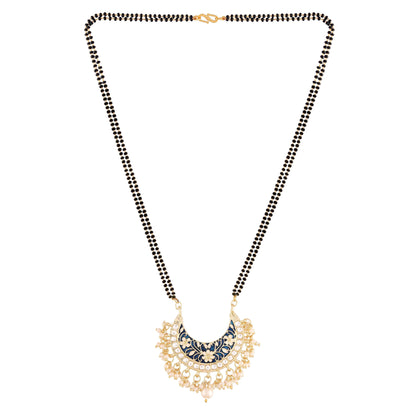 Women's 18k Gold Plated Traditional Meena Work Pearl Studded Pendant Mangalsutra