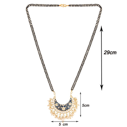 Women's 18k Gold Plated Traditional Meena Work Pearl Studded Pendant Mangalsutra