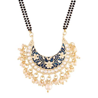 Women's 18k Gold Plated Traditional Meena Work Pearl Studded Pendant Mangalsutra