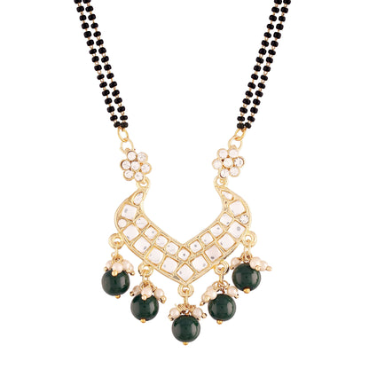 Women's 18k Gold Plated Traditional Pearl Beads Studded Pendant Mangalsutra