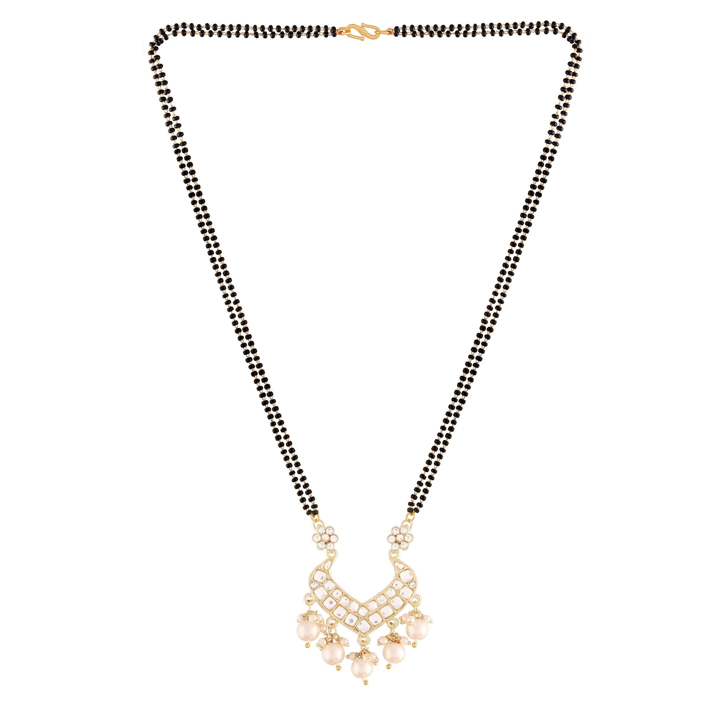 Women's 18k Gold Plated Traditional Pearl Beads Studded Pendant Mangalsutra