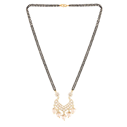 Women's 18k Gold Plated Traditional Pearl Beads Studded Pendant Mangalsutra