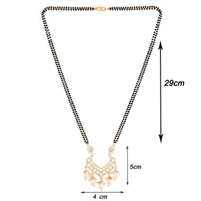 Women's 18k Gold Plated Traditional Pearl Beads Studded Pendant Mangalsutra