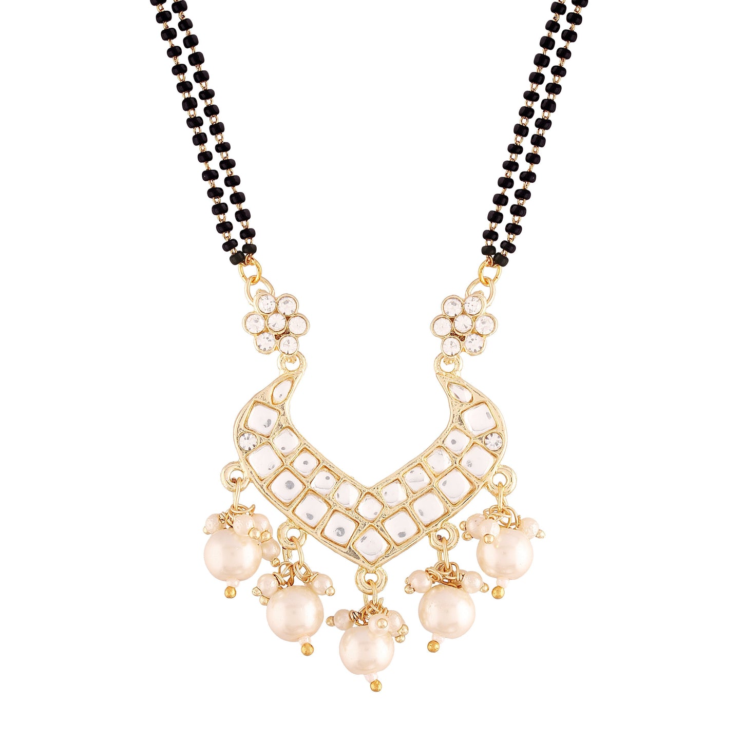 Women's 18k Gold Plated Traditional Pearl Beads Studded Pendant Mangalsutra