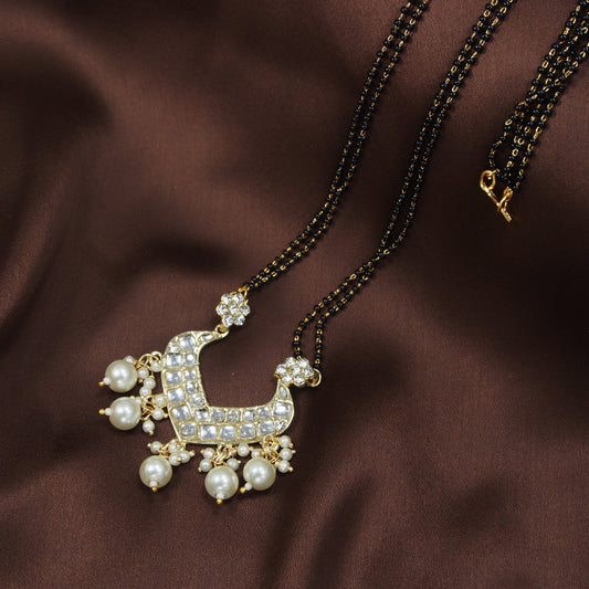 Women's 18k Gold Plated Traditional Pearl Beads Studded Pendant Mangalsutra