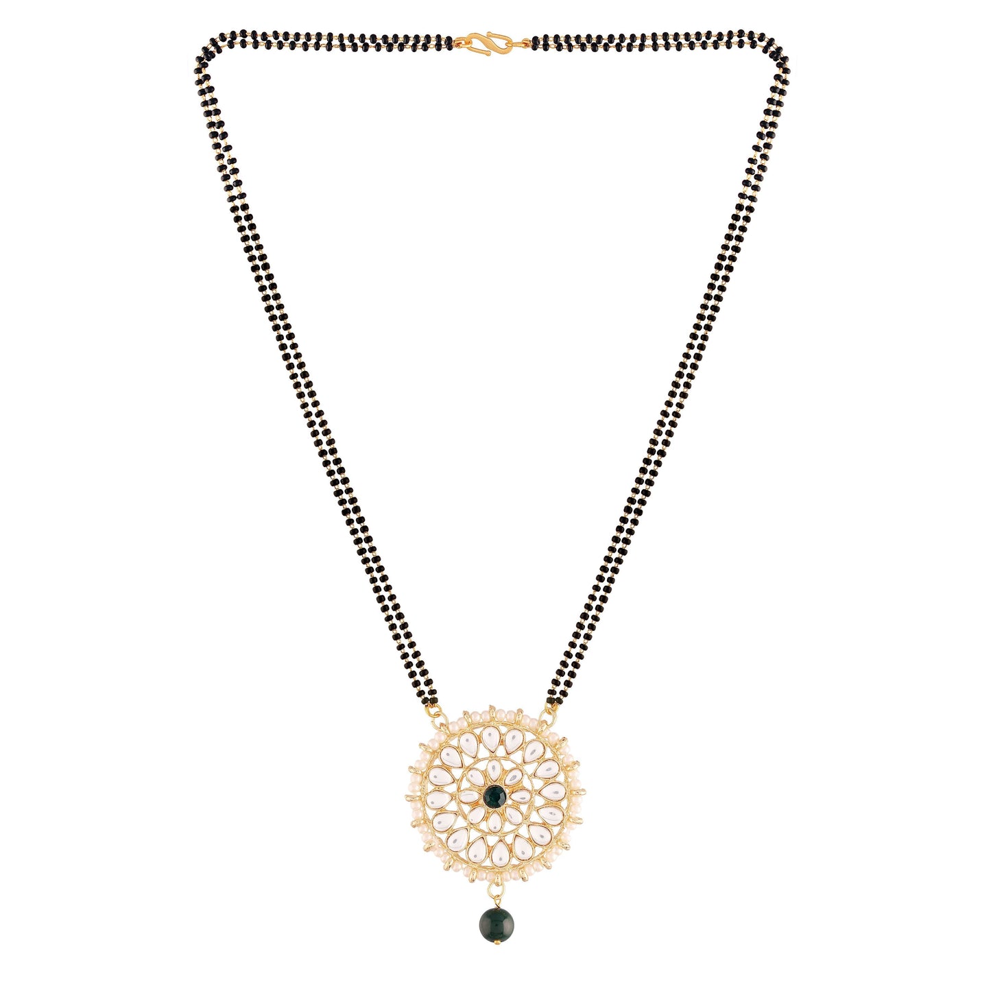 Women's 18k Gold Plated Traditional Pearl Kundan Studded Pendant Mangalsutra