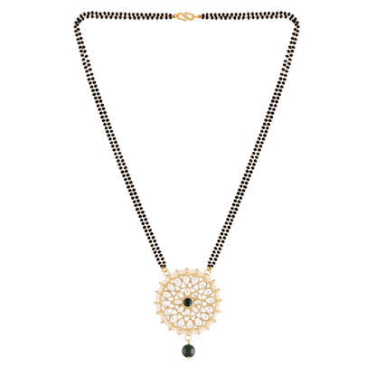 Women's 18k Gold Plated Traditional Pearl Kundan Studded Pendant Mangalsutra