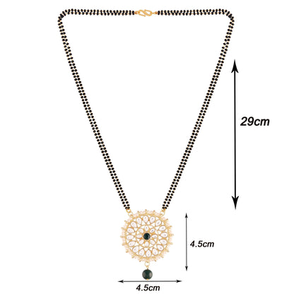 Women's 18k Gold Plated Traditional Pearl Kundan Studded Pendant Mangalsutra