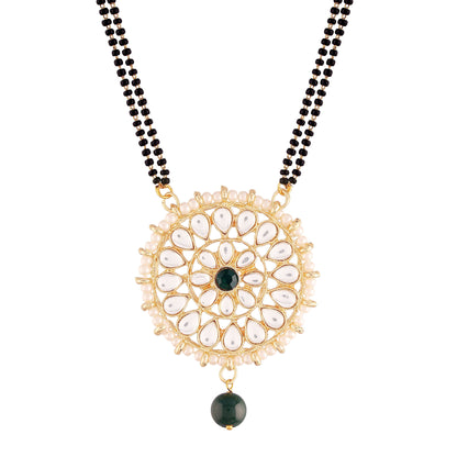 Women's 18k Gold Plated Traditional Pearl Kundan Studded Pendant Mangalsutra