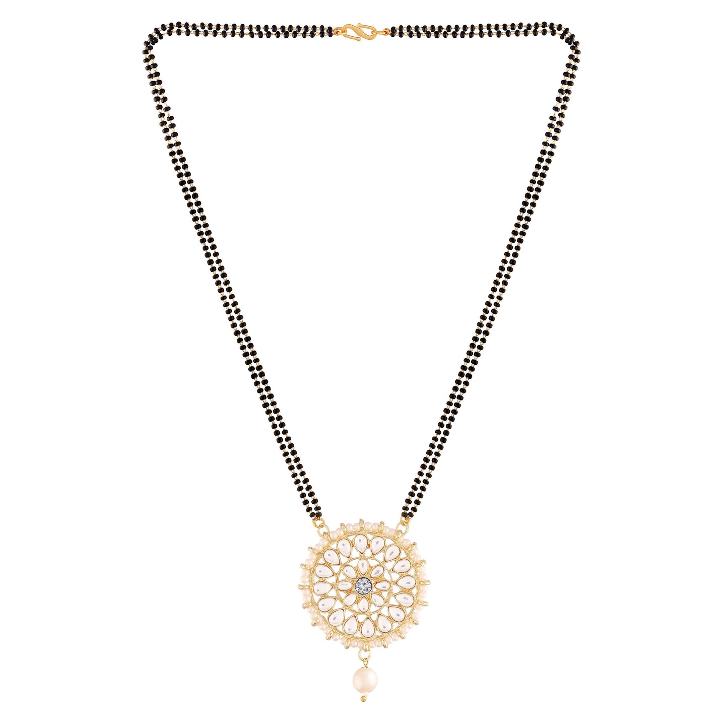 Women's 18k Gold Plated Traditional Pearl Kundan Studded Pendant Mangalsutra