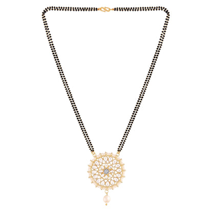 Women's 18k Gold Plated Traditional Pearl Kundan Studded Pendant Mangalsutra
