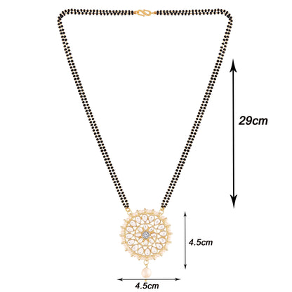 Women's 18k Gold Plated Traditional Pearl Kundan Studded Pendant Mangalsutra
