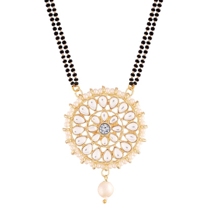 Women's 18k Gold Plated Traditional Pearl Kundan Studded Pendant Mangalsutra
