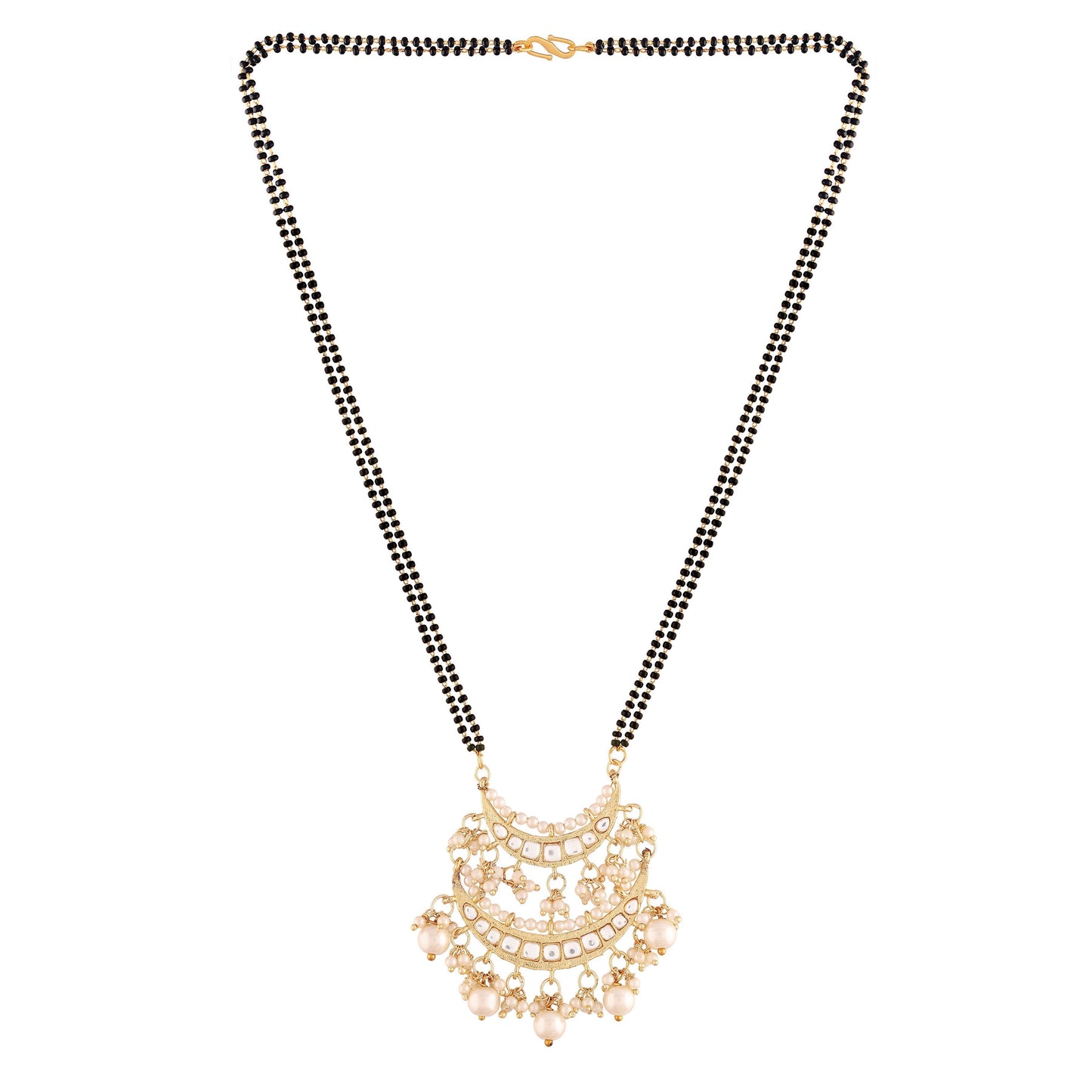Women's 18k Gold Plated Traditional Pearl Kundan Studded Pendant Mangalsutra
