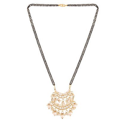 Women's 18k Gold Plated Traditional Pearl Kundan Studded Pendant Mangalsutra