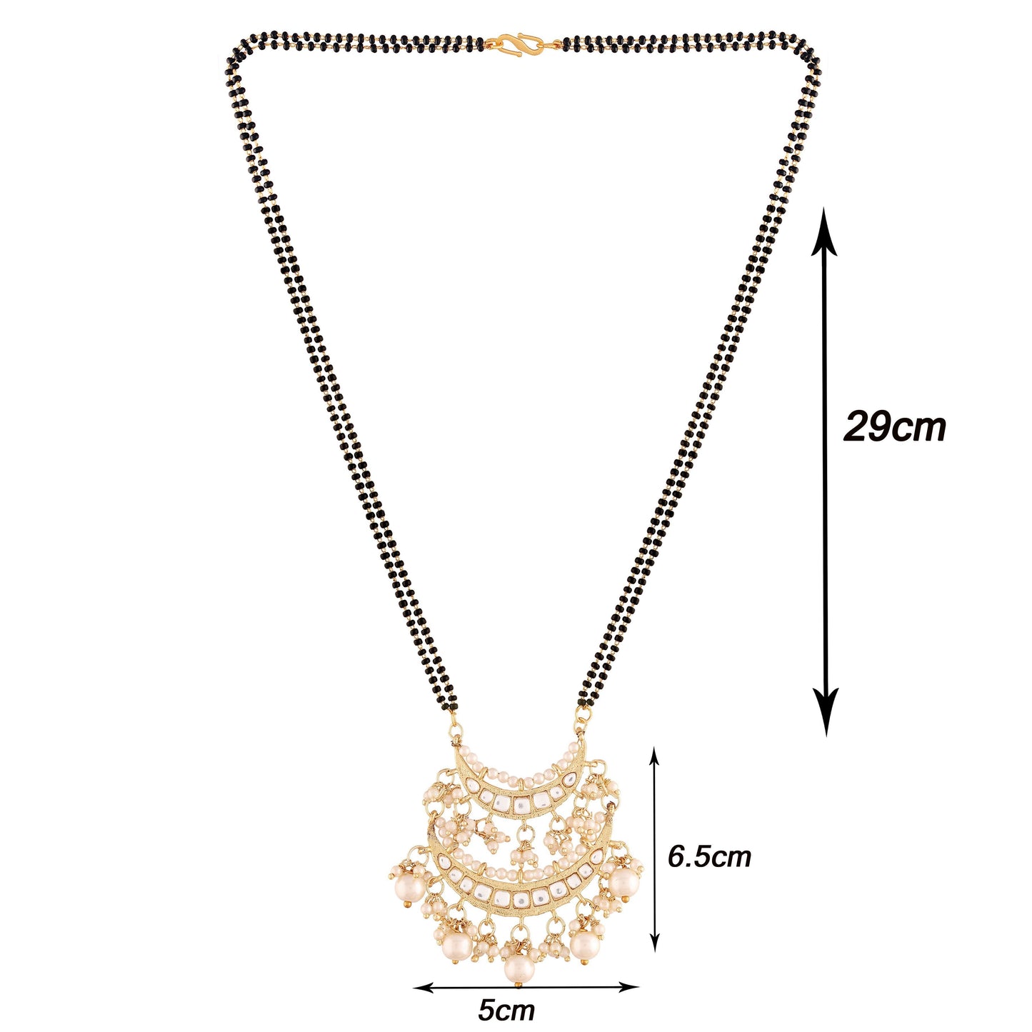 Women's 18k Gold Plated Traditional Pearl Kundan Studded Pendant Mangalsutra